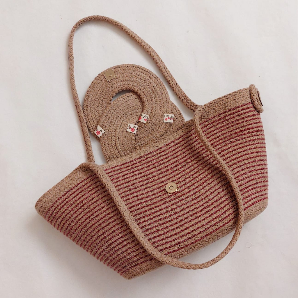 Sac Dendérah rayé Beige & Rouge