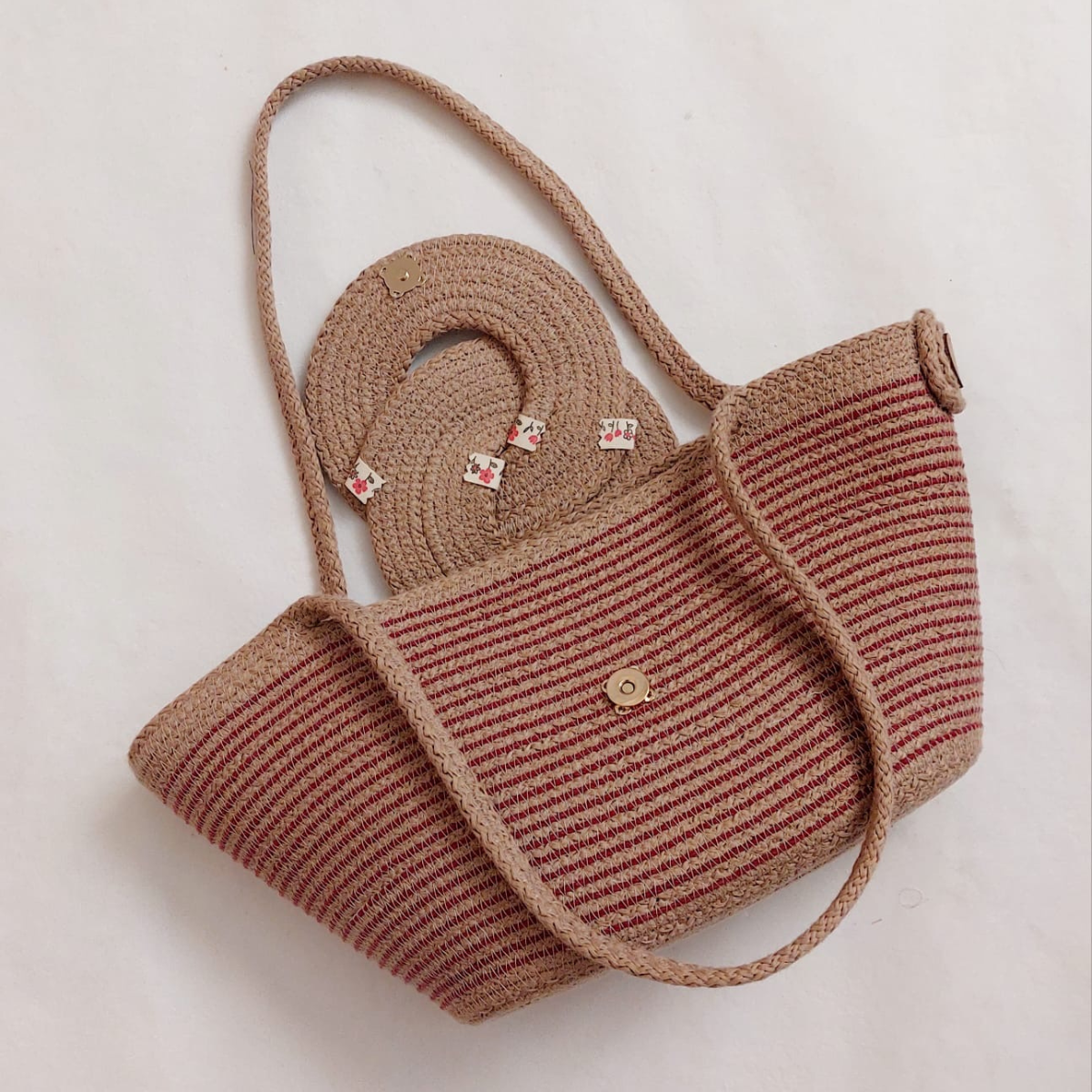 Sac Dendérah rayé Beige & Rouge