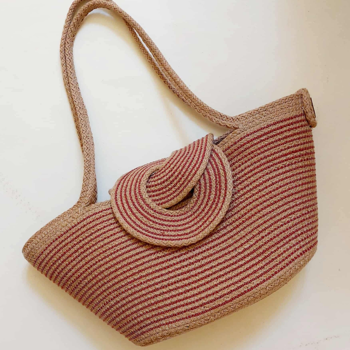 Sac Dendérah rayé Beige & Rouge