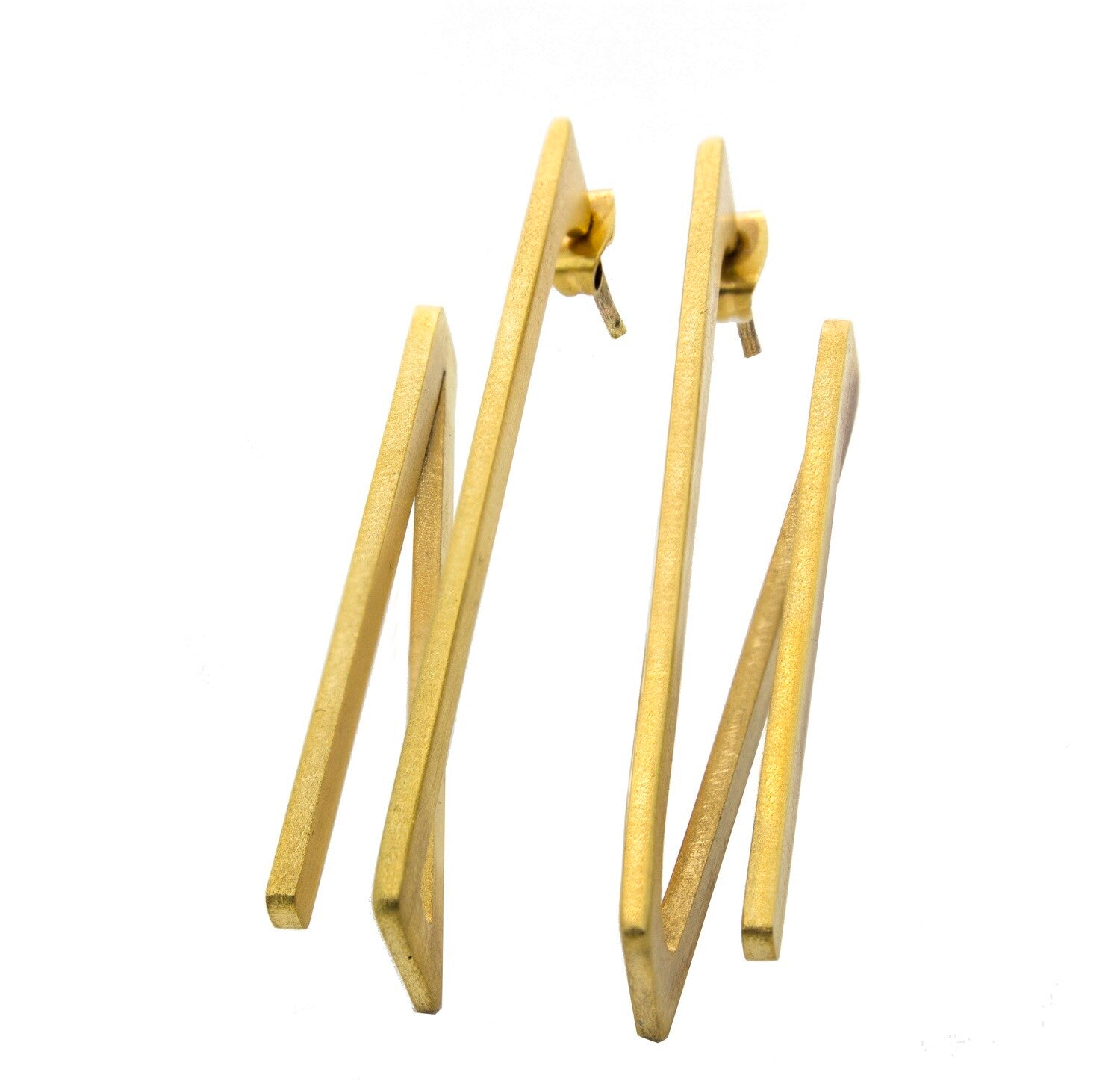 Boucles d’oreilles Double Ligne Rotation 2D en laiton artisanal – design minimaliste Niléa.