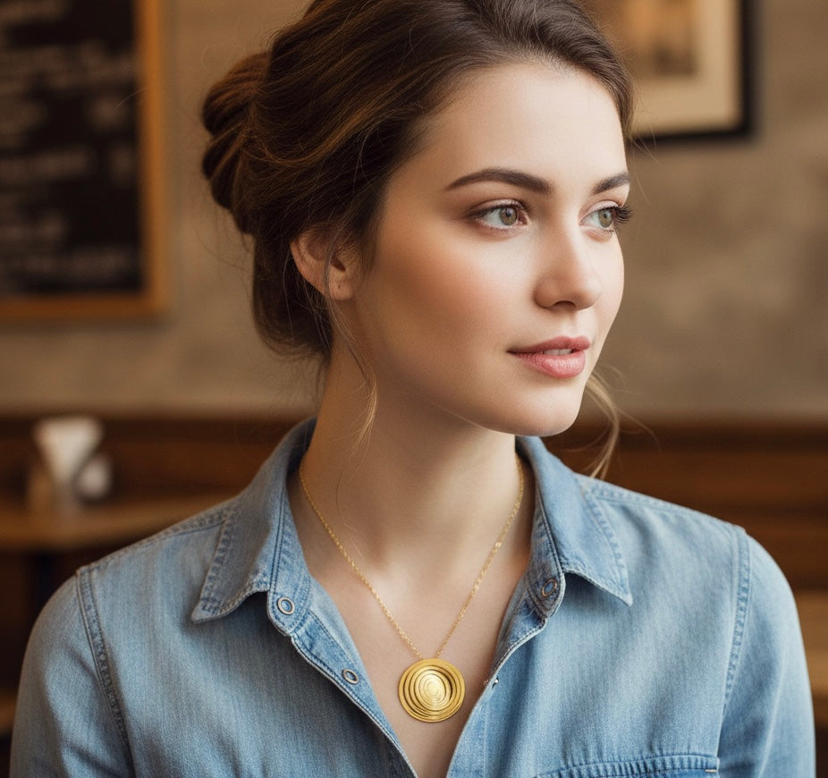 Collier Liquify en laiton brut avec les cercles en mouvement