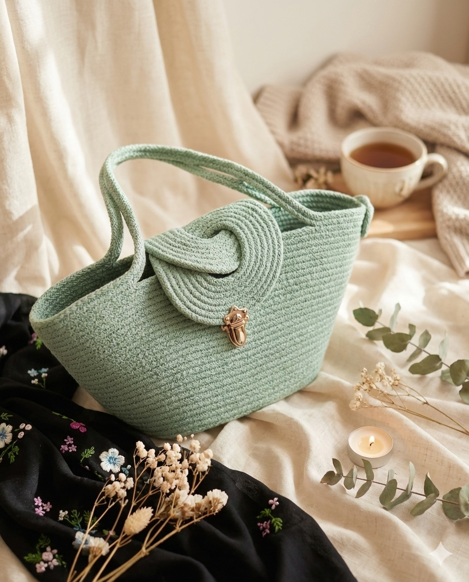 Sac Fayoum vert d’eau dans une ambiance naturelle.