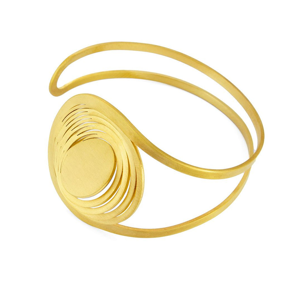 Bracelet Liquify Orbit en laiton doré avec cercle interchangeable – bijou modulable Maison Niléa.