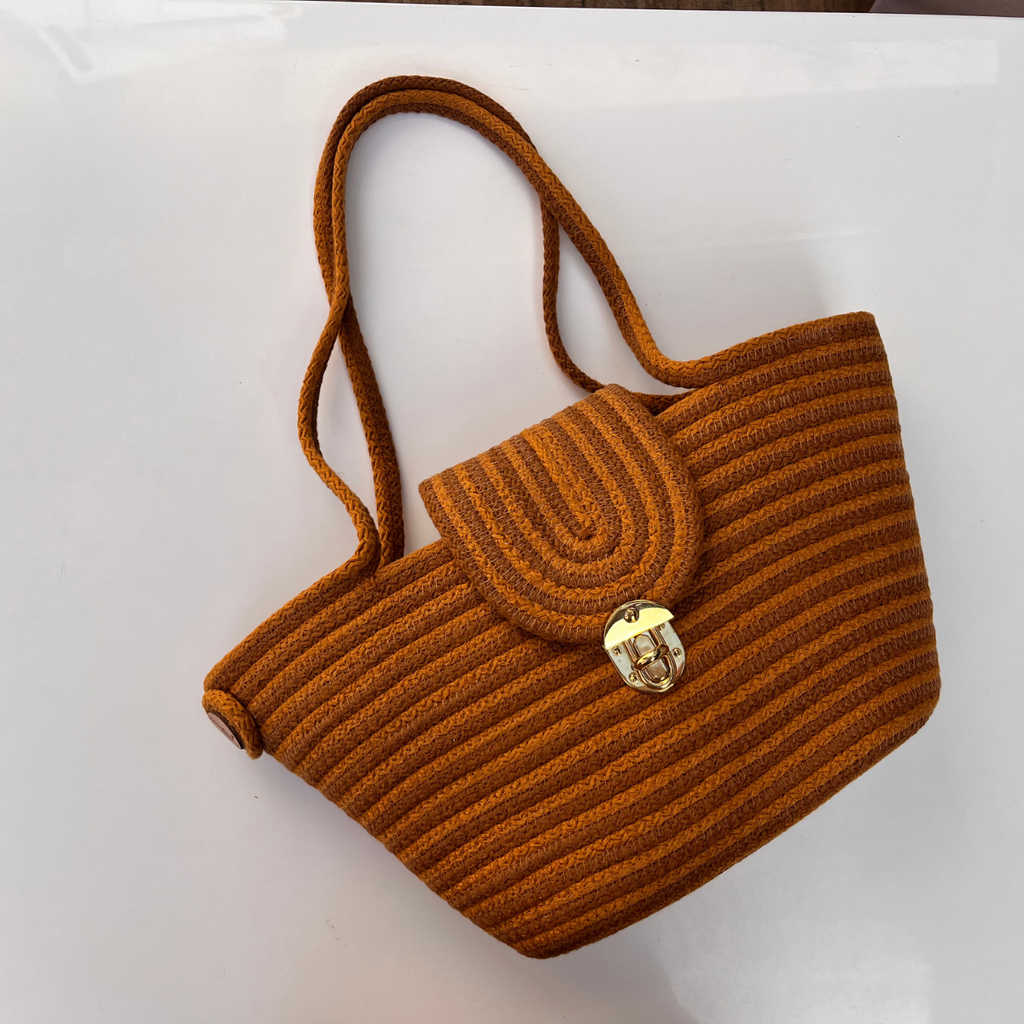 Sac Amarna en corde de coton tressée, rayé Terracotta et Moutarde