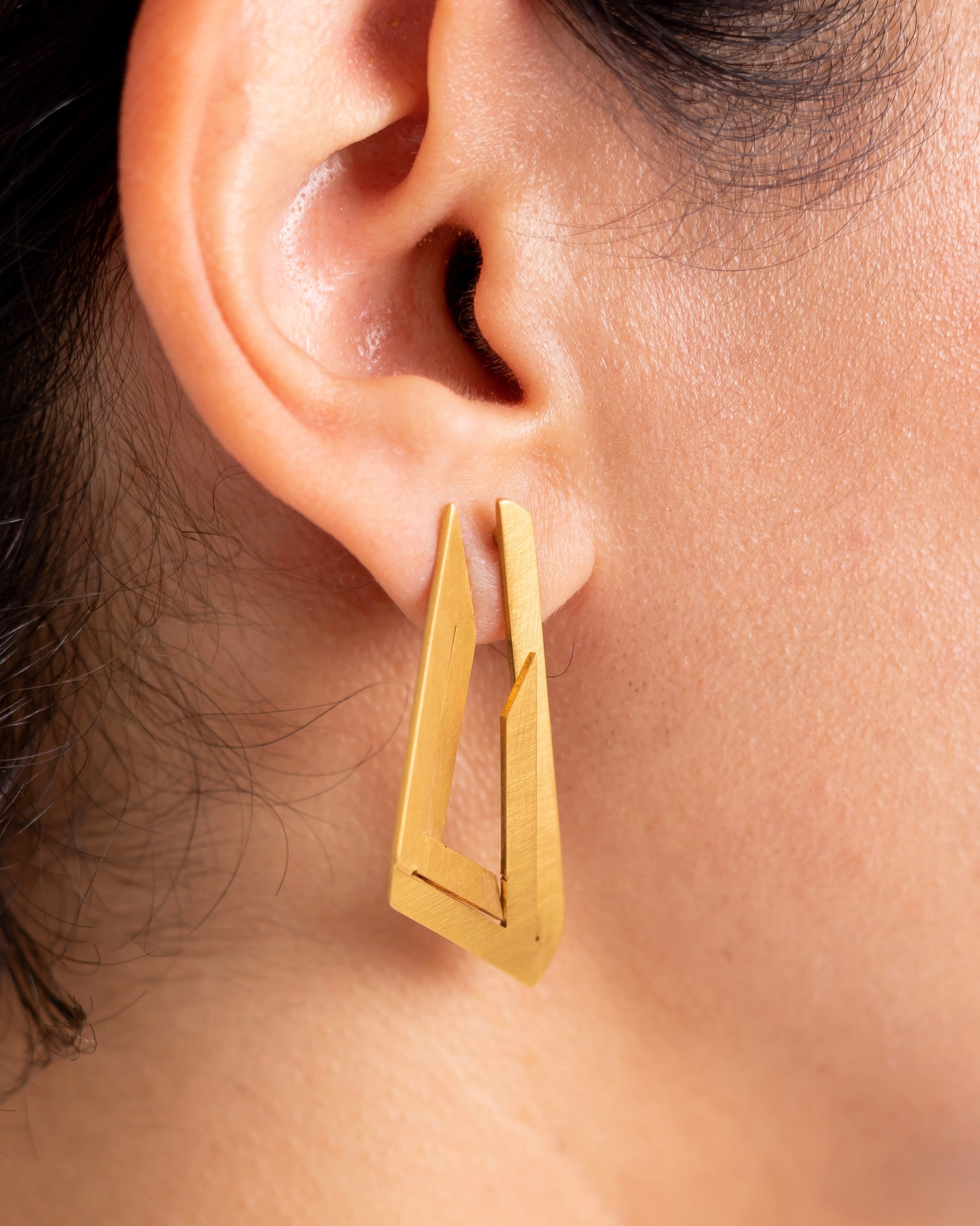 Zoom sur les Boucles d'oreilles le Triangle impossible du profil.