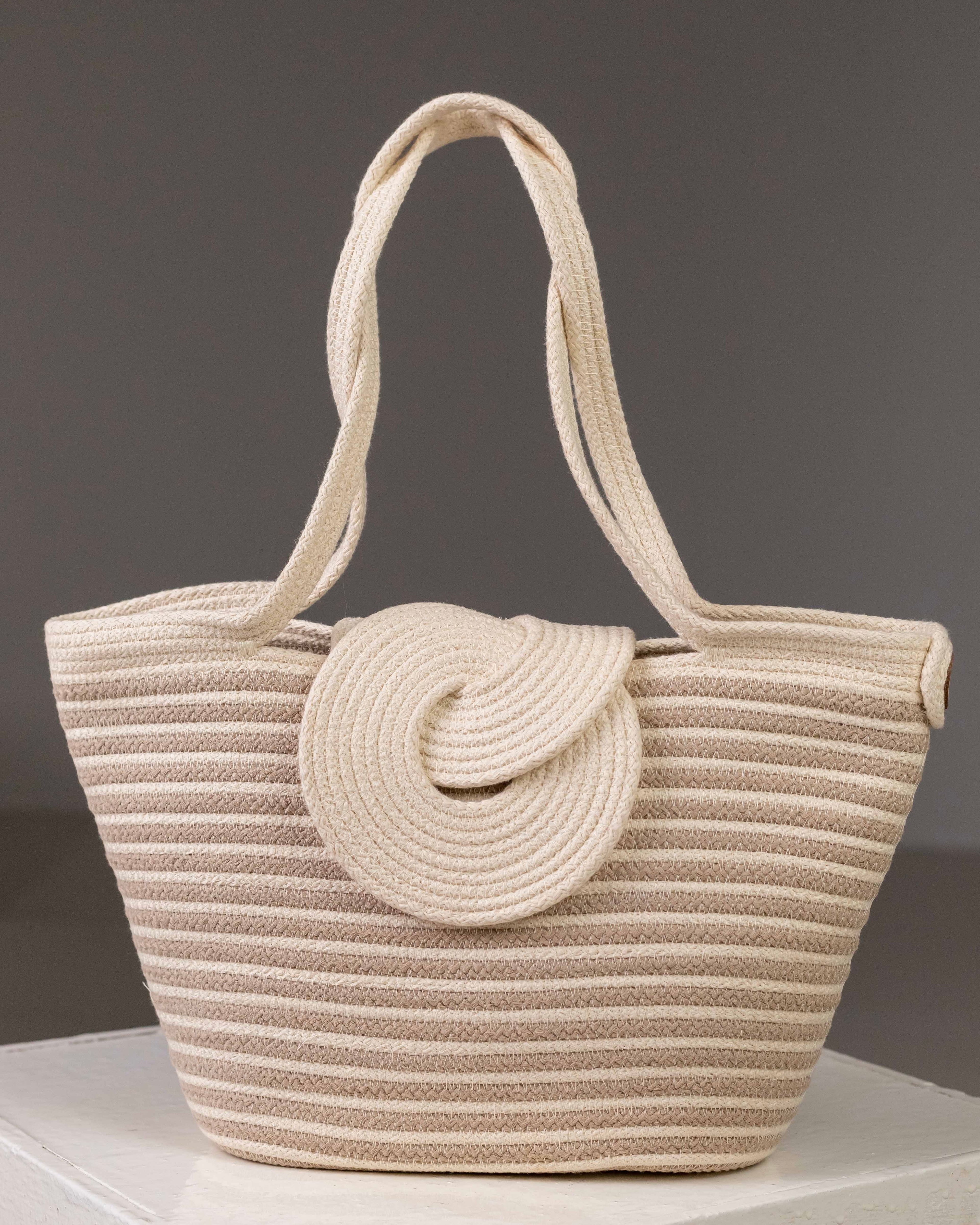 Sac Dahab Niléa rayures blanc et beige sur fond gris
