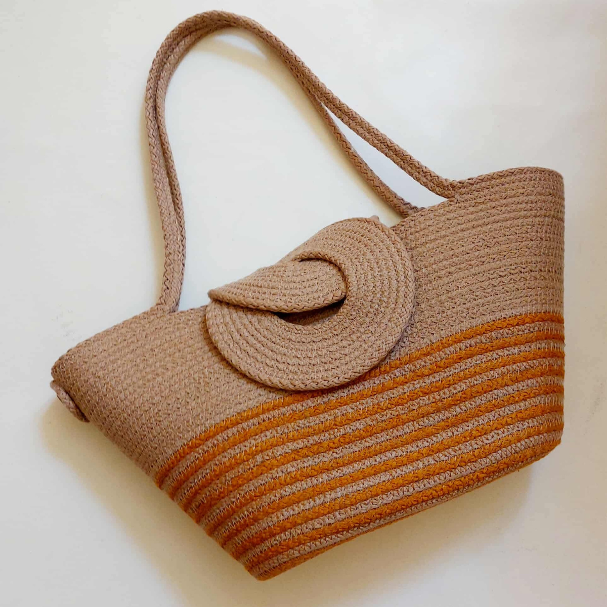 Sac cabas Louxor beige et orange en corde de coton tressée, design artisanal Niléa.