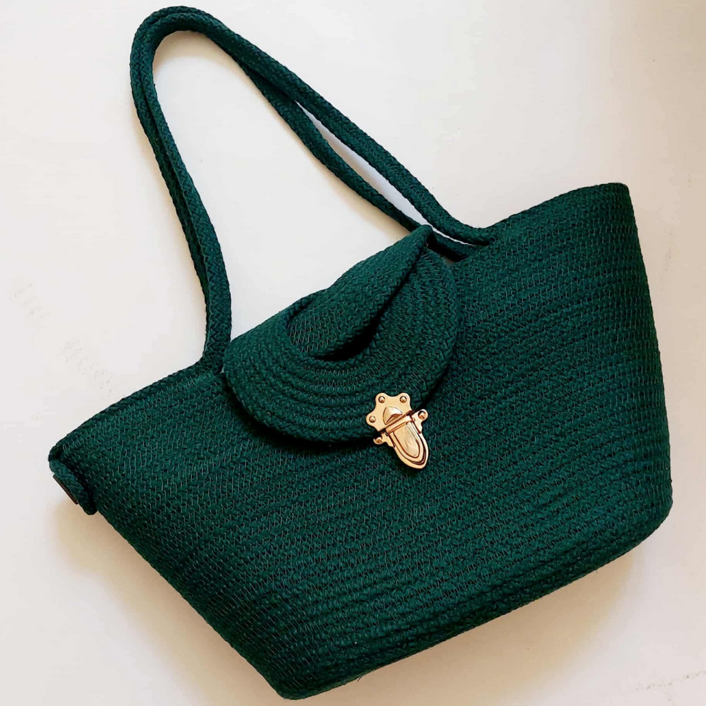 Sac cabas Oasis vert profond en corde de coton tressée, design artisanal fait main en Égypte – Niléa.